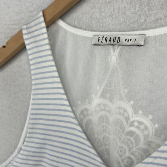 FERAUD PARIS Nightgown L V-Neck Striped Sleeveless Sleepwear Slip Dress Blue - Picture 5 of 16